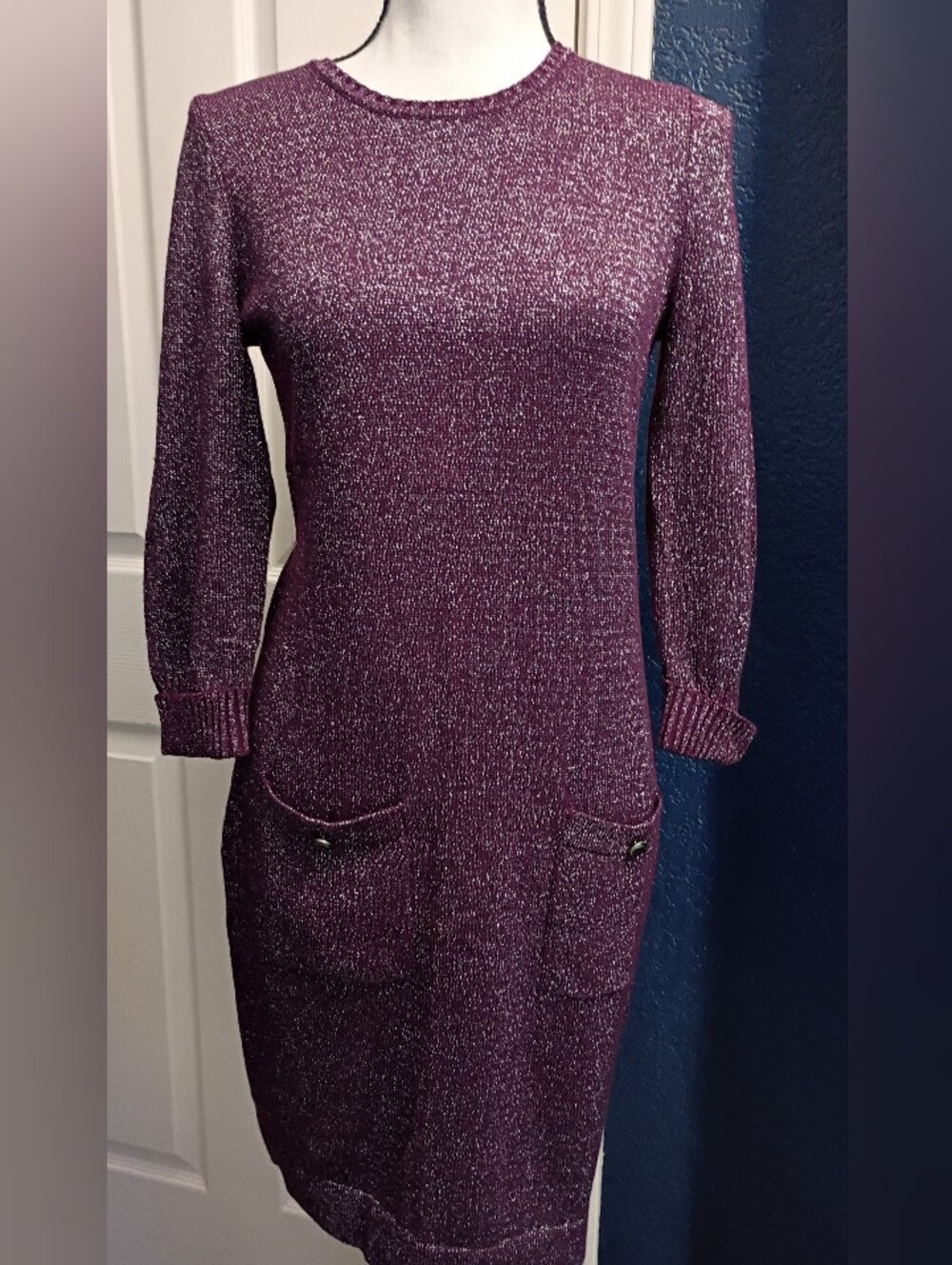 Daisy Fuentes Metallic Plum Knit Sweater Dress